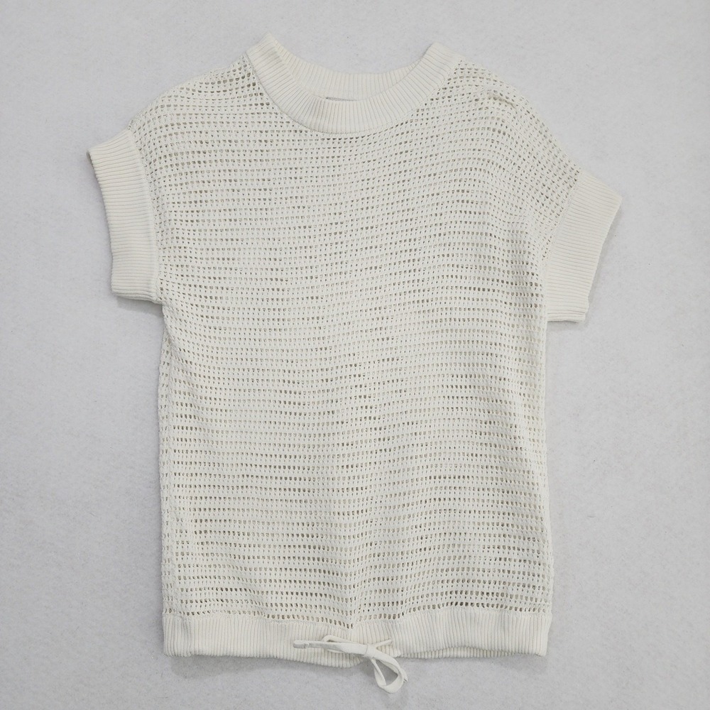 Varley Crochet Sweater Womens Small White Corvallis Knit Cap Sleeve Warm Winter